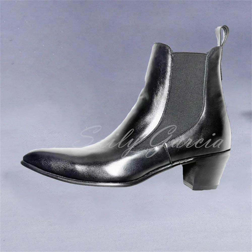 

Ботинки «Челси», новые мужские ботинки из воловьей кожи с острым носком на высоком каблуке 6 см, модные индивидуальные трендовые эластичные короткие ботинки без шнуровки на блочном каблуке