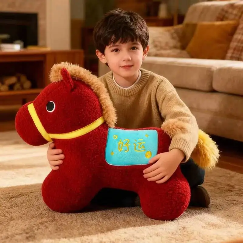 

Новогодняя красная декоративная подушка «Счастливая лошадь», простая подушка в домашнем стиле, подушка для дивана, подарок на день рождения ребёнку