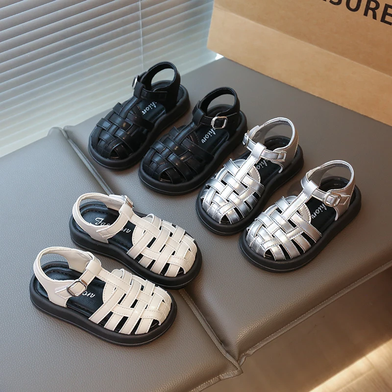 Children Weave Sandals Boys Girls Toes Capped Roman Shoes Kids Summer Beach Shoes Breathable Non-slip Soft Sole