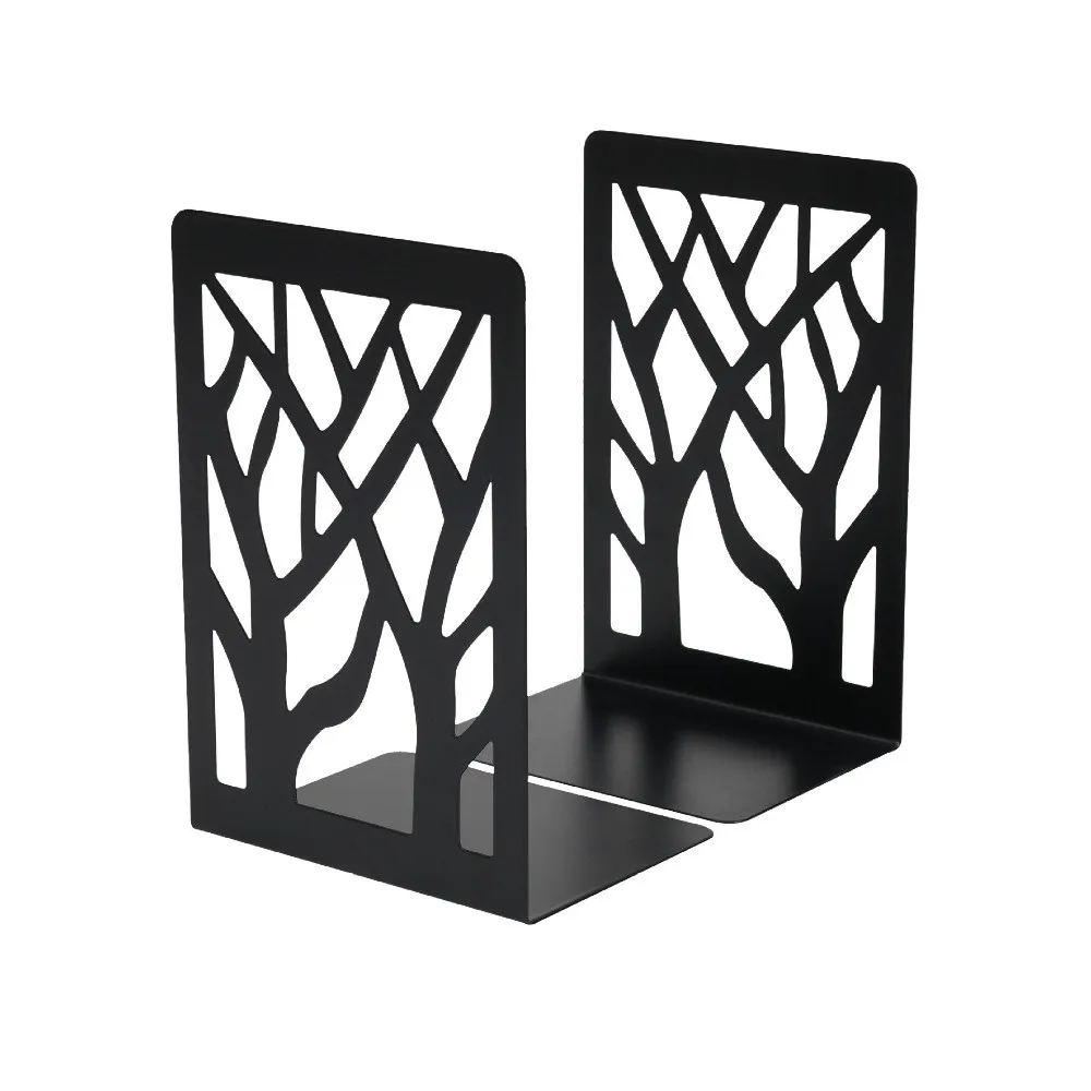 2Pcs Durable Metal Metal Bookends Hollow Tree Pattern Non Slip Book Supports T-Shape Non-slip Book Holder Students