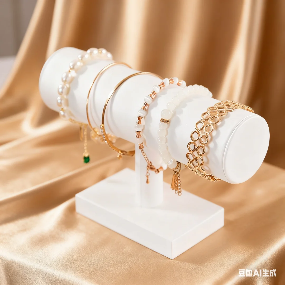 

Профессиональная белая кожаная подставка для ювелирных изделий, универсальный держатель для золотого нефритового браслета с кристаллами, ожерелья, прямая трансляция фото