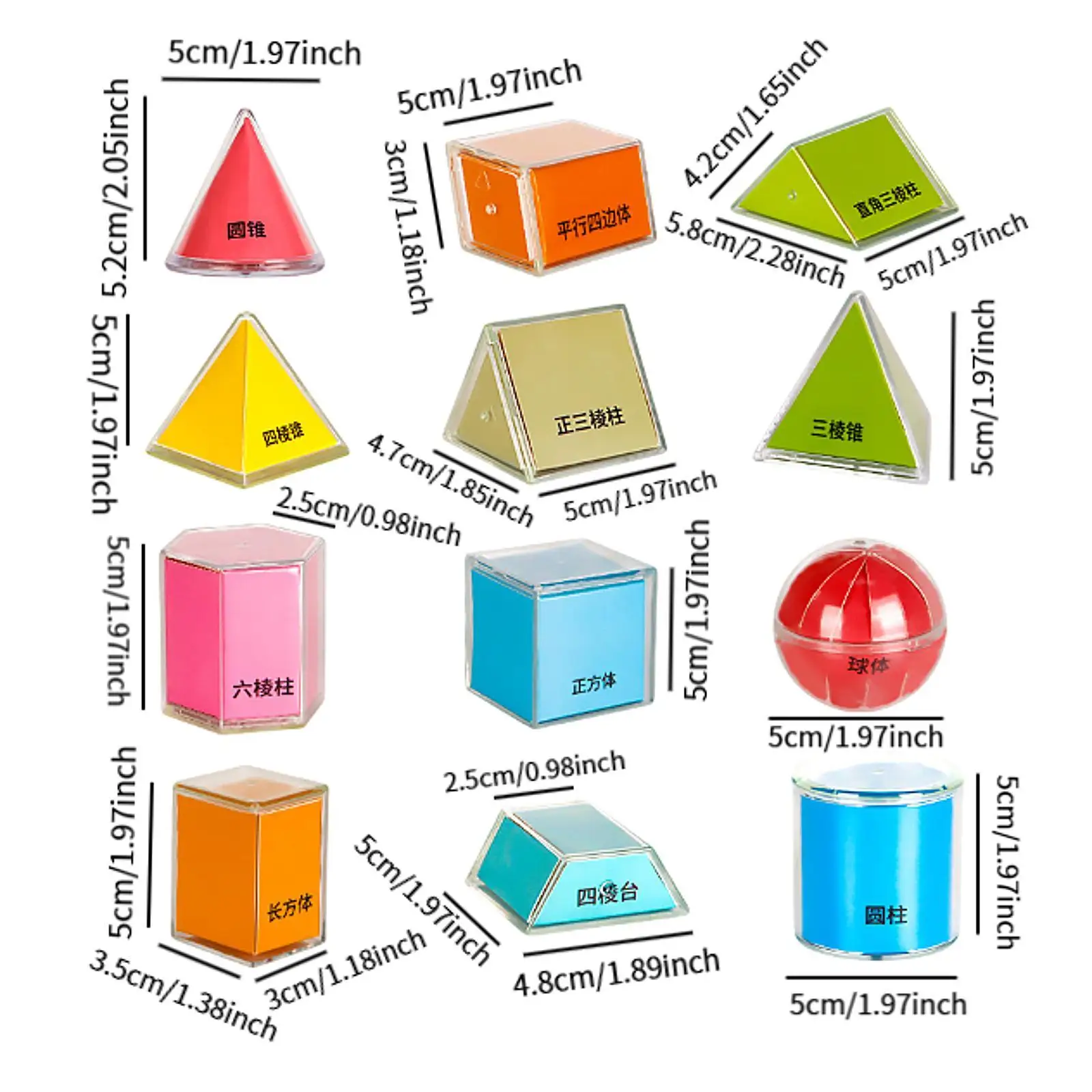 12 Stücke 3D-Formen Geometrisches Set Lernspielzeug Frühe Mathematik Manipulative Geometrie für Jungen Mädchen Kinder Kinder Zuhause Schulbedarf