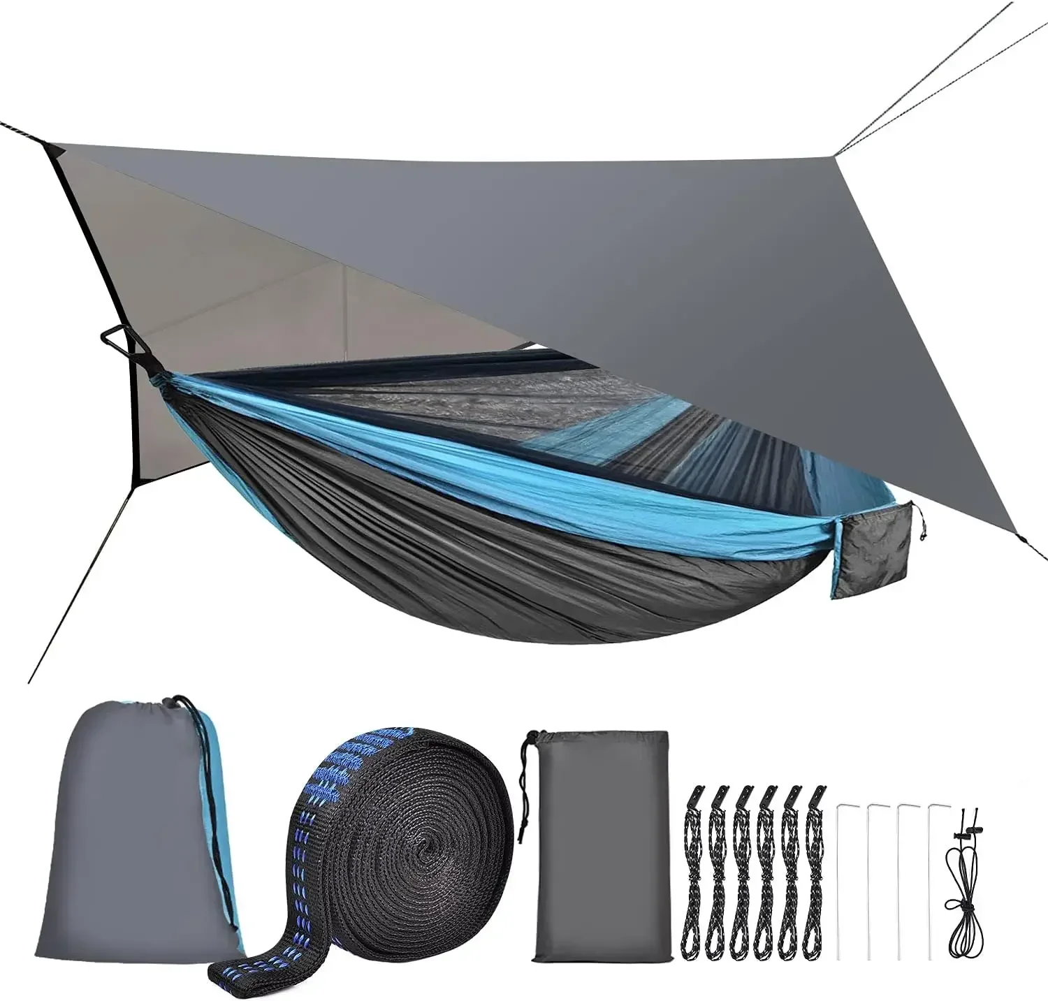 

Camping Hammock with Mosquito Net Rain Fly Heavy Duty Tree Strap Nylon Parachute Single Double Hammock Tent Waterproof
