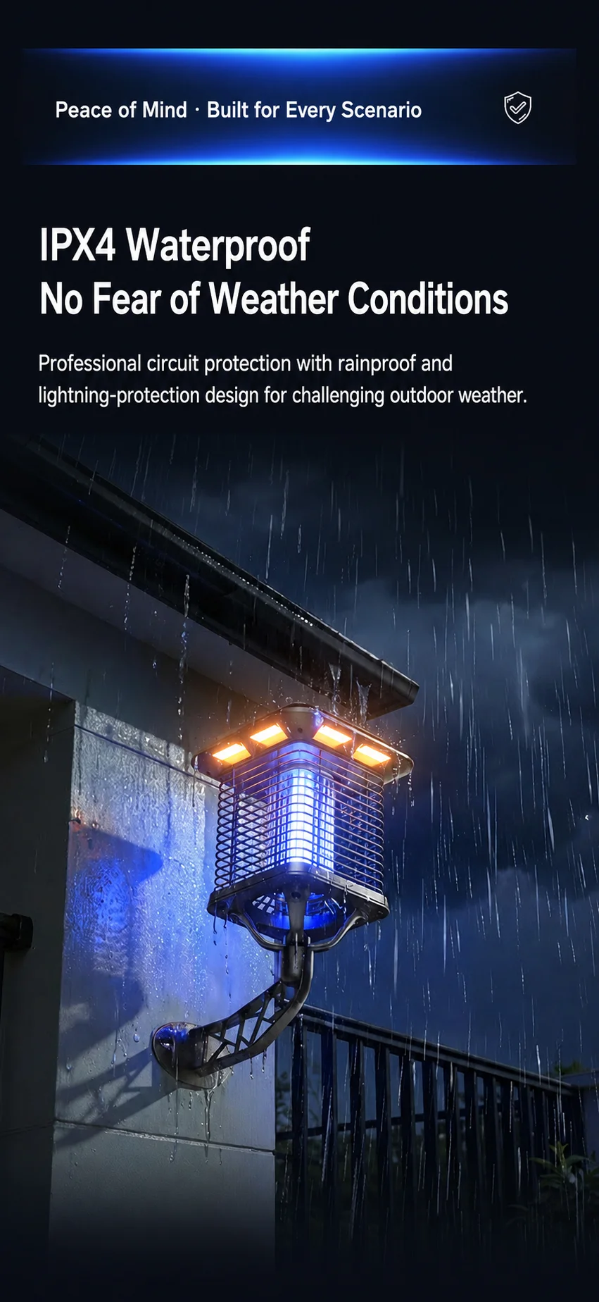 Solar-Mückenvernichterlampe Elektrische Schock-Insektenfalle Fliegenfalle Mückenabwehrlampe für Garten und Hof – Detail 7