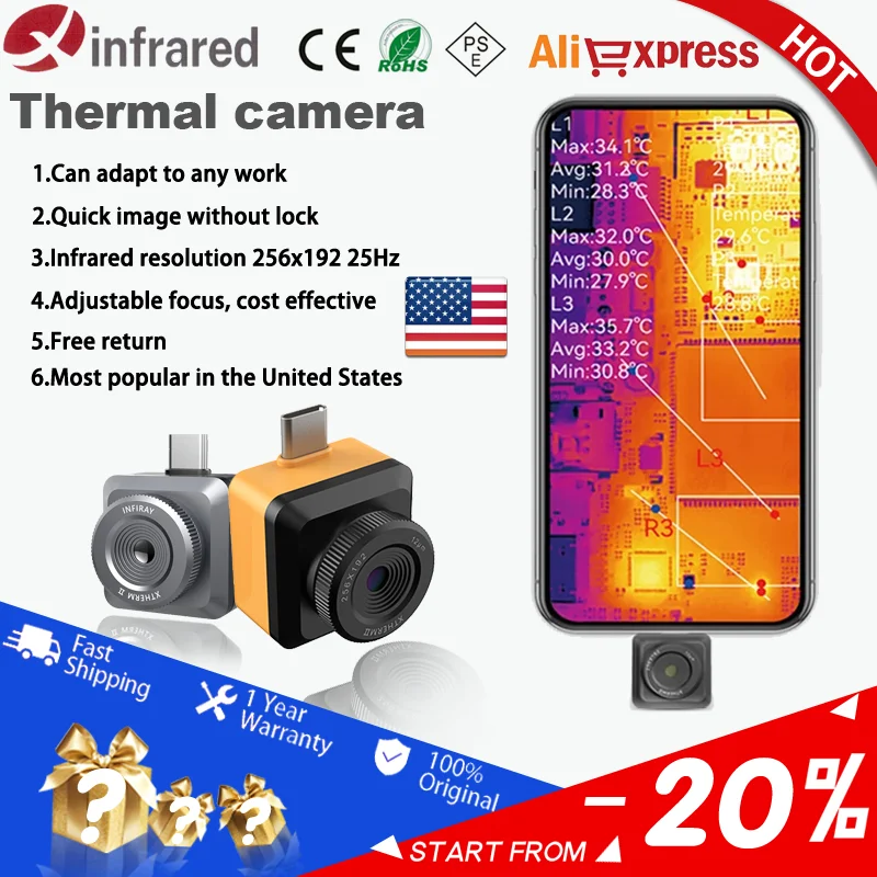 infiray imageador termico infravermelho camera focavel diagnostico de falha pcb detectar reparacao telefone android e ios 256x192 25hz t2l t2s 01