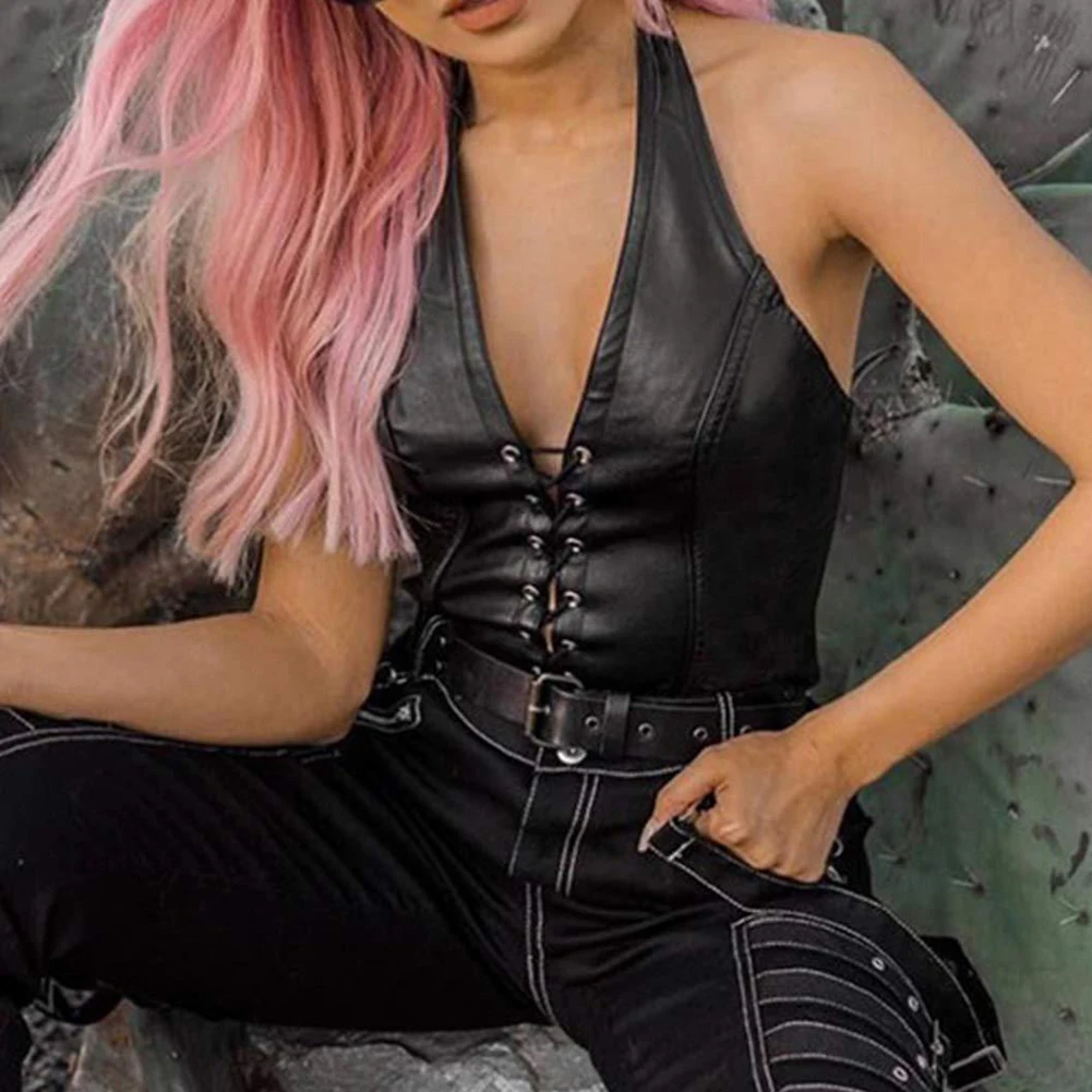 

Топы на бретелях, женский топ, клубная одежда для вечеринок, сексуальное женское белье, жилет с открытой спиной, банкетный полый панк-клуб, наряды для вечеринок