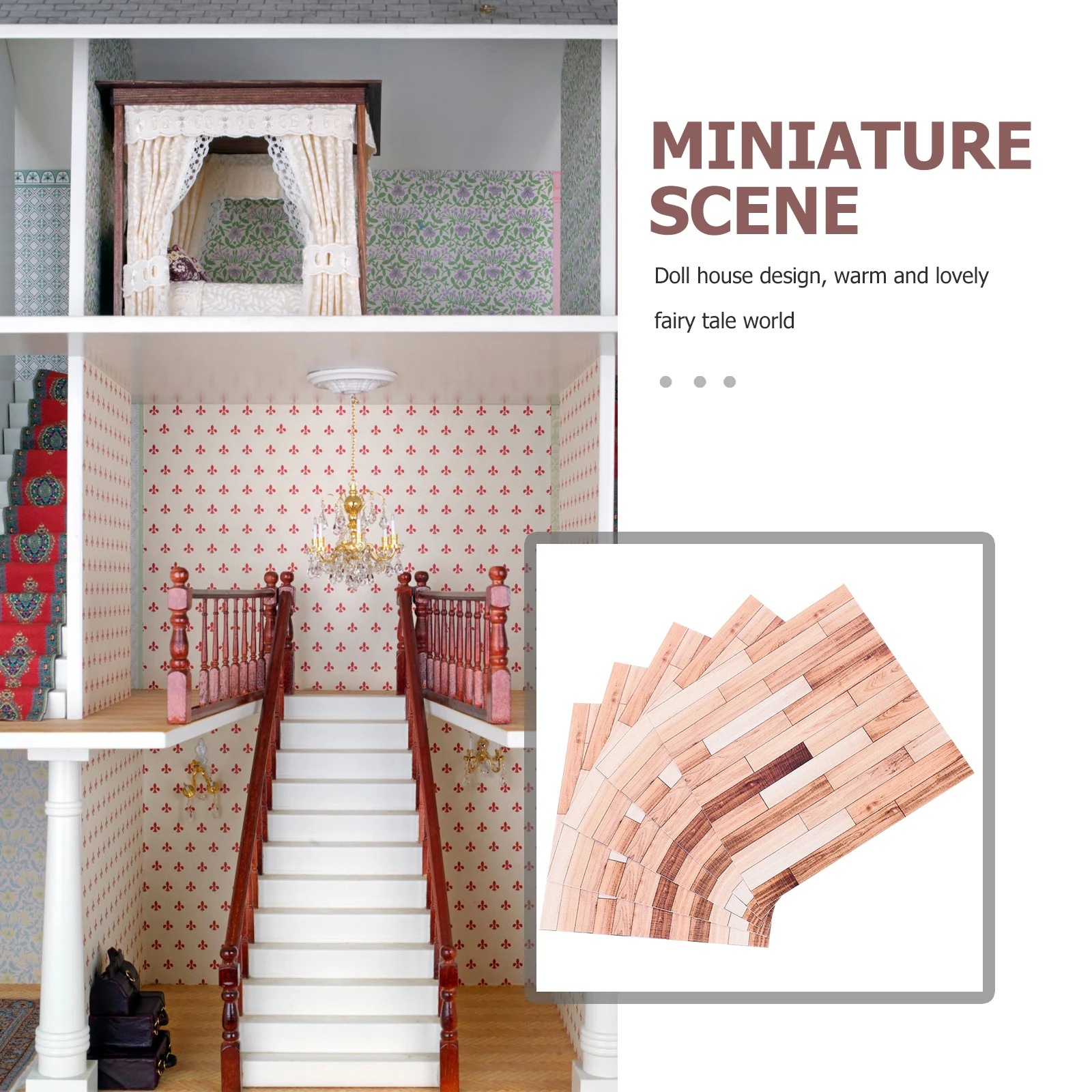 

5Pcs Realistic Wood Texture Floor Paper Stickers for Dollhouse 10x10cm Easy Install Miniature Wall and Floor Decoration