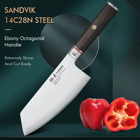 TURWHO 6.5" Sandvik 14C28N Stainless Steel Cleaver Chef Knife Cooking Meat Vegetable Knife Octagonal Ebony Handle Kitchen Knives