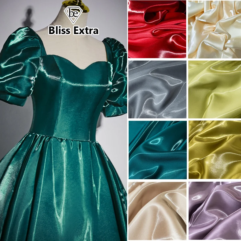 New Glossy Liquid Satin Metallic Fabric Luxury Crystal Silk Satin Wedding Dress Decoration Clothing Designer Material Textile