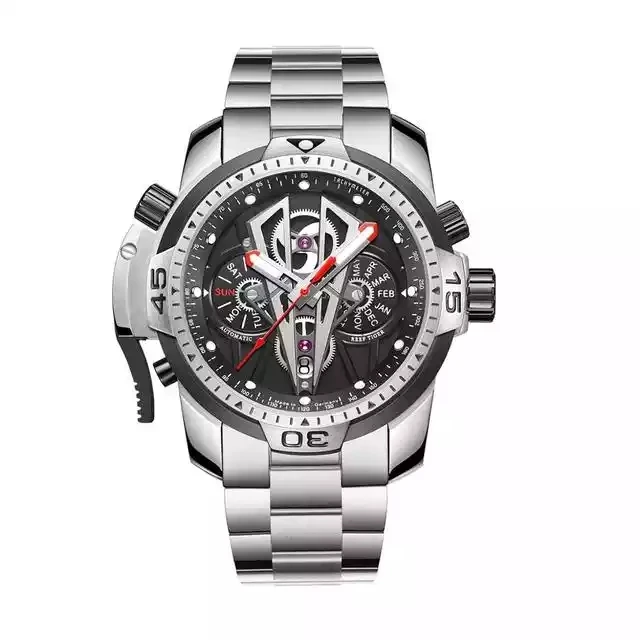 Stainless steel Strap Automatic Watches Skeleton Steel Automatic Mechanical Watches reef tiger watch