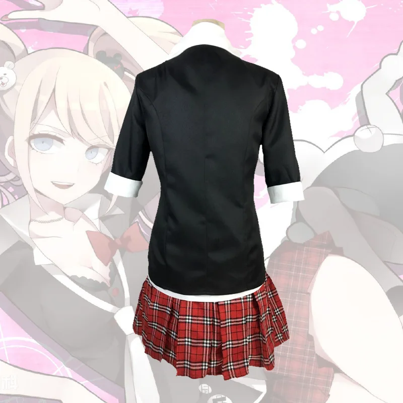 Anime danganronpa enoshima junko cosplay traje uniforme café roupas de trabalho saia curta cauda dupla trança peruca traje do dia das bruxas