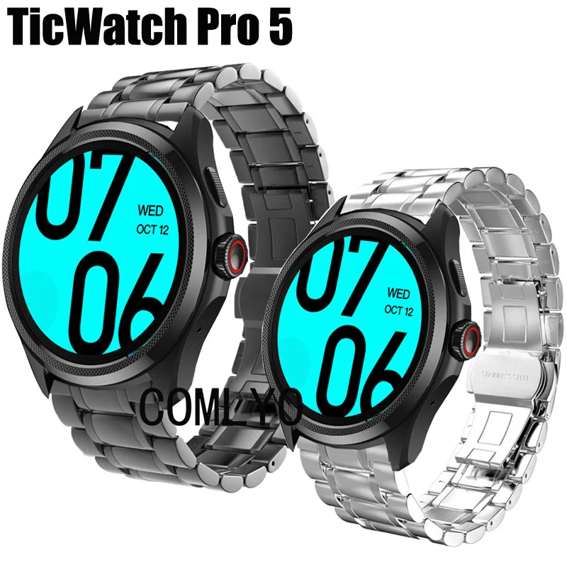 For TicWatch Pro 5 Strap Stainless steel metal Band Men luxurious 24mm