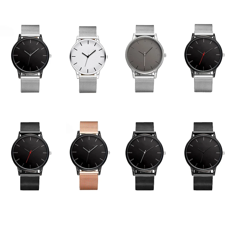 اسم العلامة التجارية المخصصة الرجال الساعات الفضة شبكة من الاستانلس استيل الفرقة اسم خاص شعار ساعة تصميم بسيط شخصي
