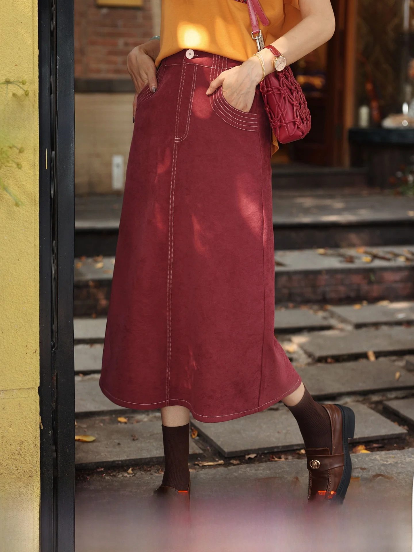 

Chend Small Le Purple Sandalwood 2025 New Summer High Waist Slimming Midi Skirt Women's Faion Retro Sle A-Line Skirt