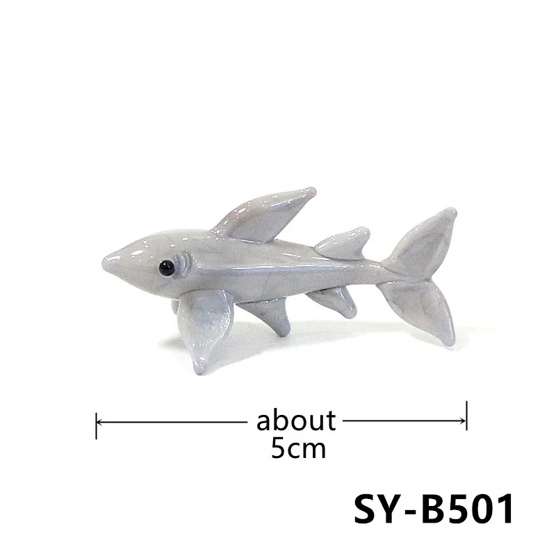 Handmade Mini Glass Shark Figurine Cute Tiny Marine Animal Statue for Home Desktop Ornament Aquarium Fish Tank Decor Accessories