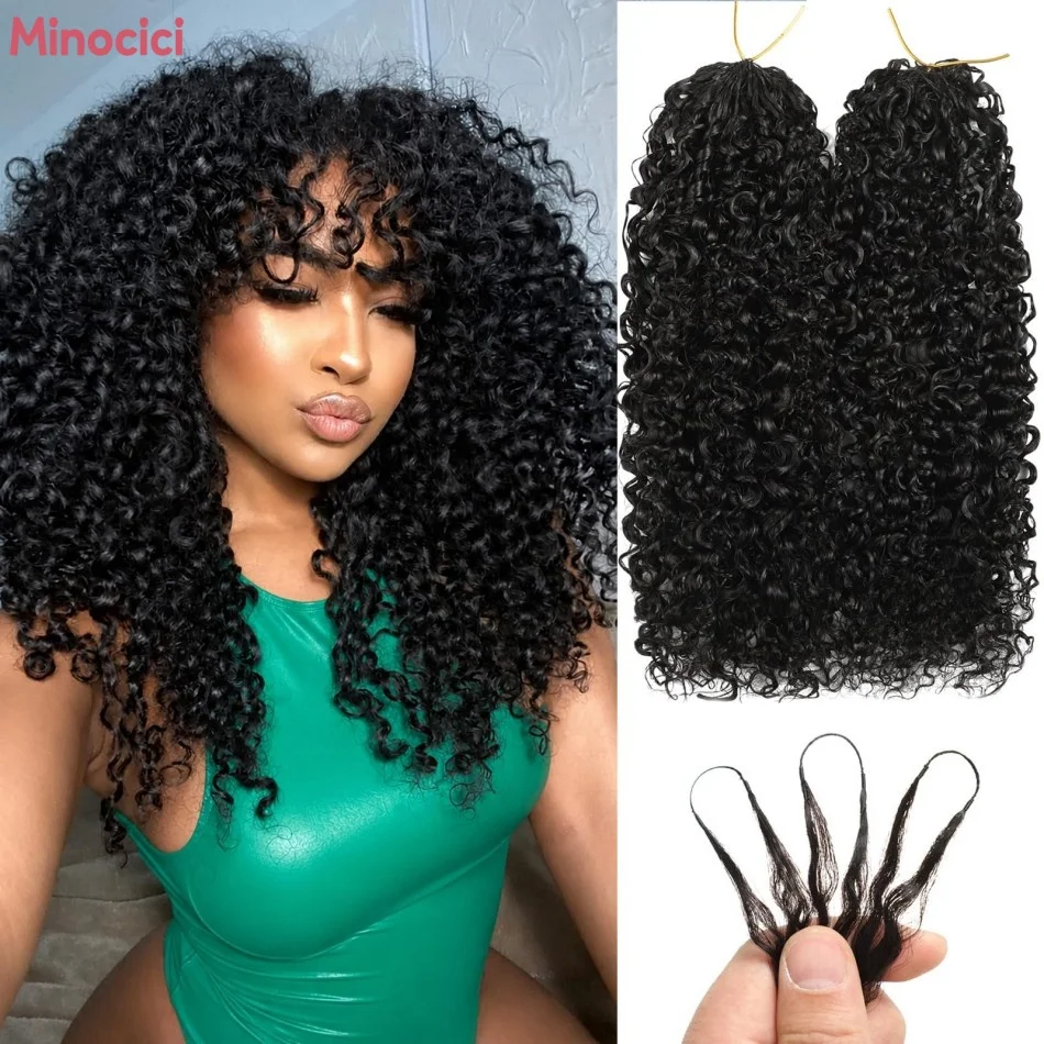 Kinky Curly Feathered Crochet Human Hair For Braiding Boho Braids Curly Human Hair Bundles Extensions Pre Separated Knotless Feather Water Wave Hair