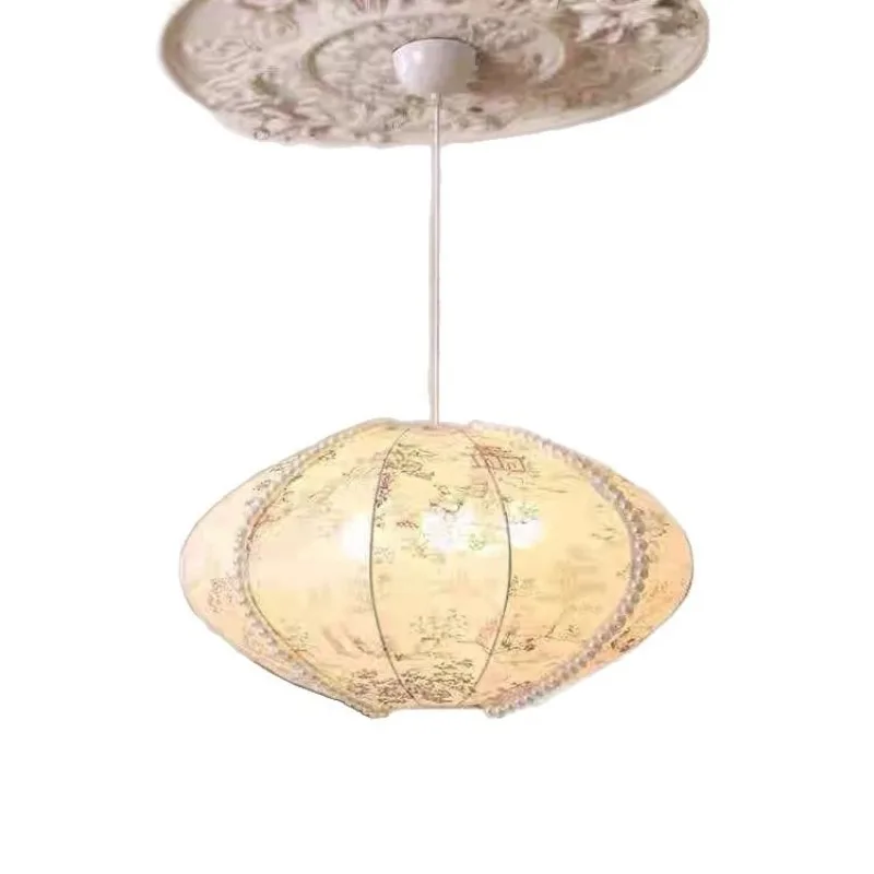 

Vintage embroidered fabric chandelier Song's aesthetics French pearl homestay tea room restaurant master bedroom court lantern