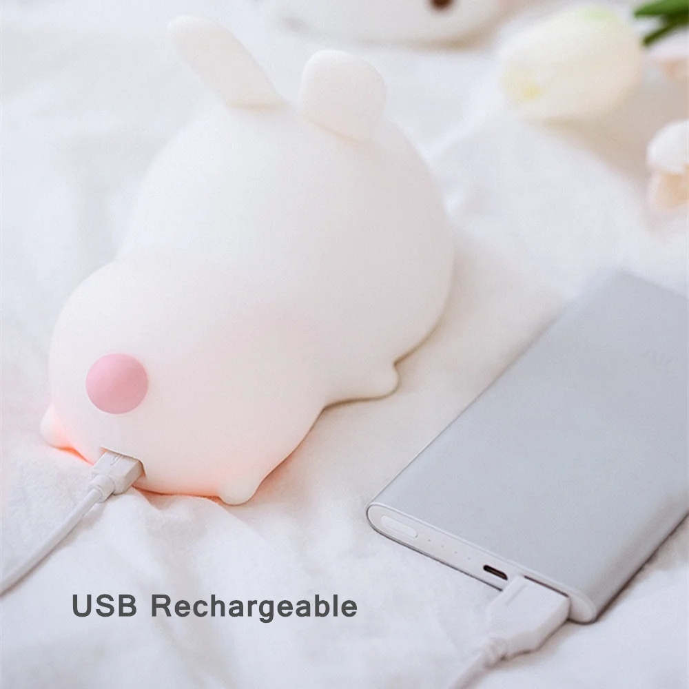 Touch Sensor RGB LED Rabbit Night Light 16 Colors USB Rechargeable Silicone Bunny Lamp for Children Baby Toy Festival Gift