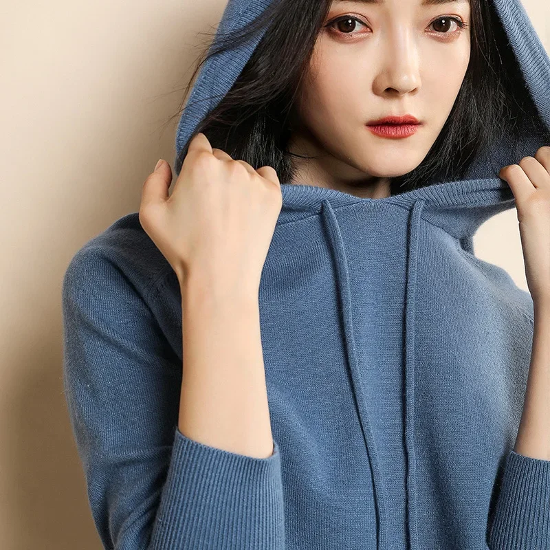 Sweater bertudung wanita, pakaian rajut kasual Atasan wanita lucu manis gadis Korea longgar keluaran baru musim semi