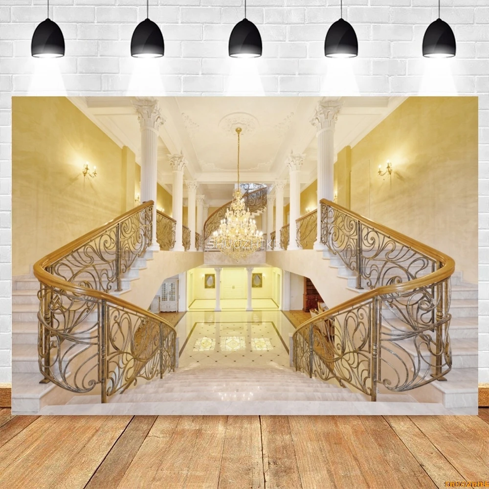Luxury Palace Castle Photography Backdrop Old Church Red Carpet Stairs Wedding Portrait Baby Birthday Photocall Background Decor