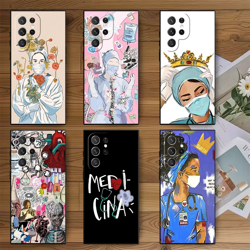 Doctor Nurse Cartoon Soft Phone Case for Samsung Galaxy S26 S25 Edge S24 Ultra S23 Plus S22 S21 FE S20 Black Cover Back Shell