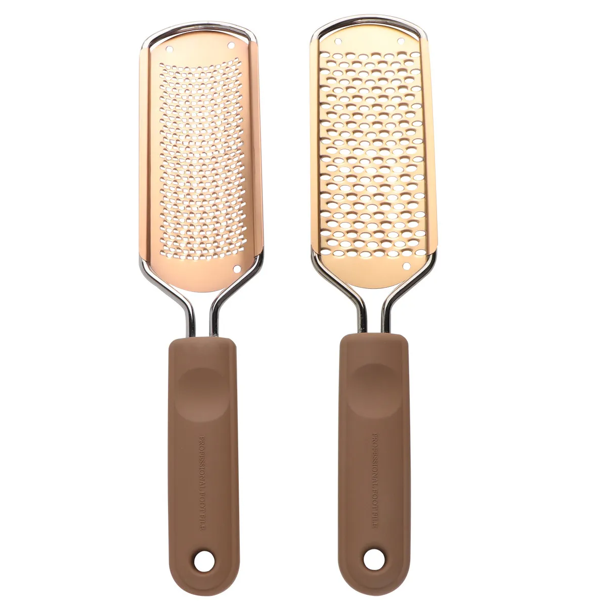 

Набор из 2-х пилок для ног из нержавеющей стали, для удаления мозолей и огрубевшей кожи, розовое золото, для влажного и сухого использования