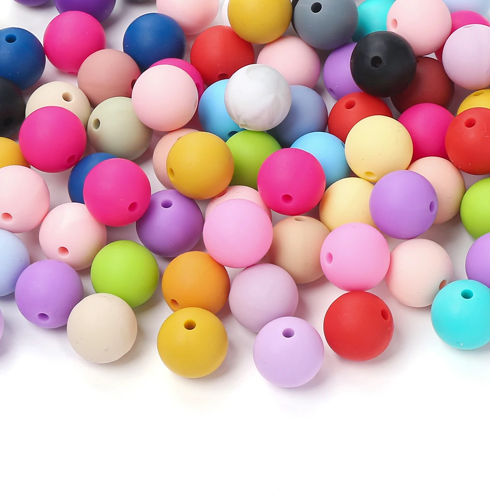 50Pcs 15mm New Silicone Beads Colored Round Spacer Beads DIY Pacifier Chain Necklace Accessories For Pen Keychain Jewelry Making