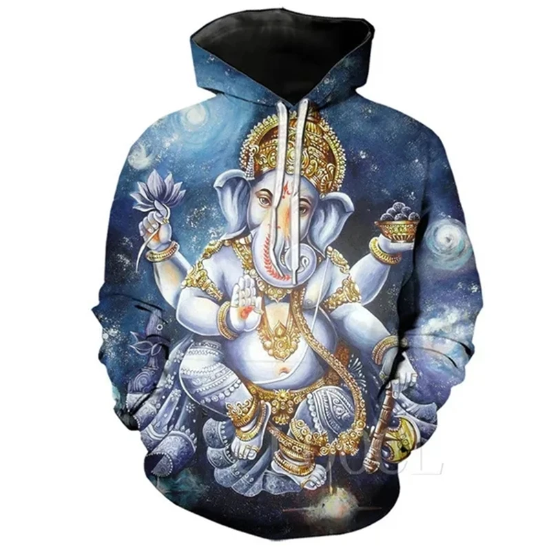 Hindu God Ganesha Women's Men's Hoodie 3D Print Long Sleeve Hooded Sweatshirt Casual Tops Streetwear Graphic Sweatshirts Apparel