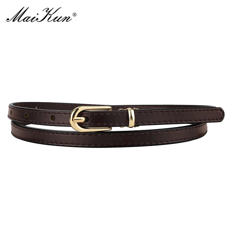Maikun Women Belts Alloy Pin Buckle Genuine Leather Thin Belt Female Waistband for Jeans Dresses Pants