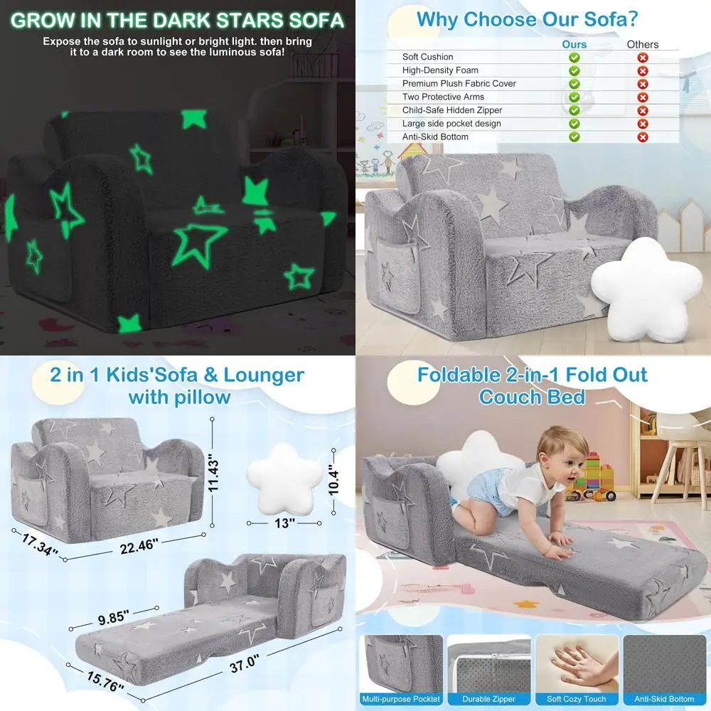 

Gray 2-in-1 Toddler Sofa and Chair Set for Playroom and Kids' Comfort