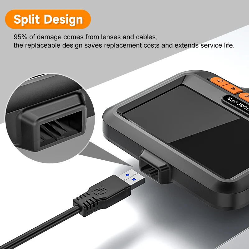 Industrial Handheld Endoscope 4.3'' IPS Screen HD1080P Camera 8MM USB 2M-100M Car Inspection Borescope 8LEDs 2600mAh Waterproof