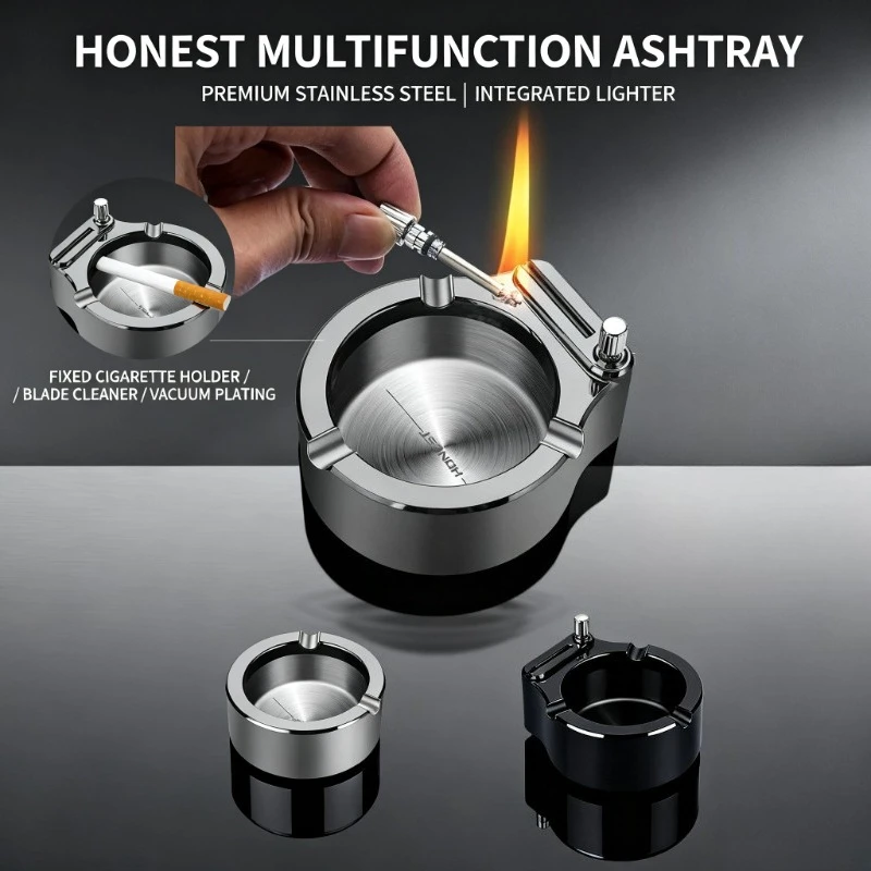 

Oil-Fueled Windproof Ashtray Combo, Edgy Match Design, High-End Festival Gift for Discerning Gentlemen & Smoking Enthusiasts
