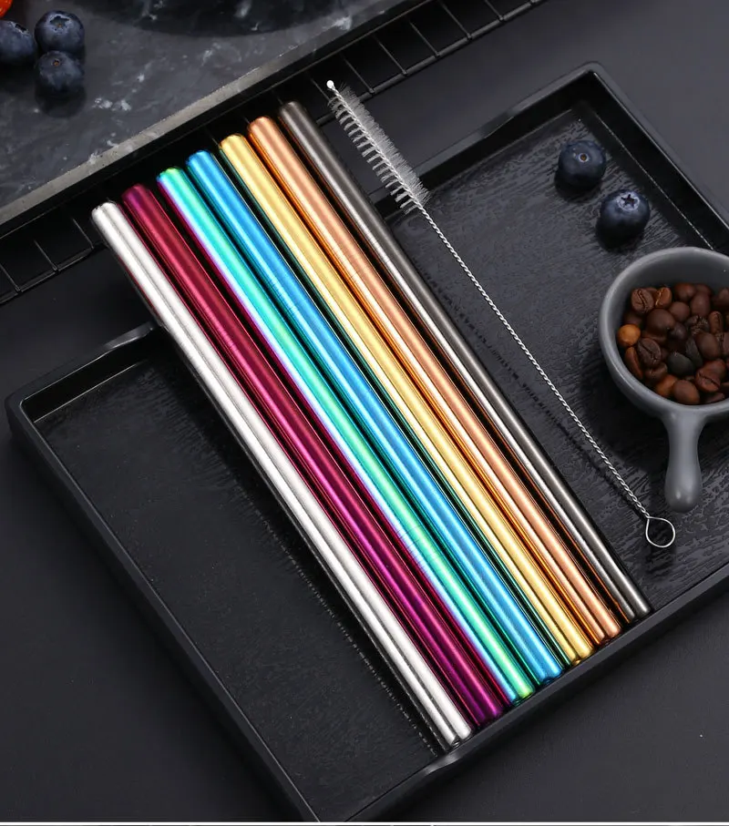 Large 12mm Bubble Tea Milkshake Straw Reusable Metal Straw 304 Stainless Steel Drinking Straws Set Bar Boba Straight Straw Tubes