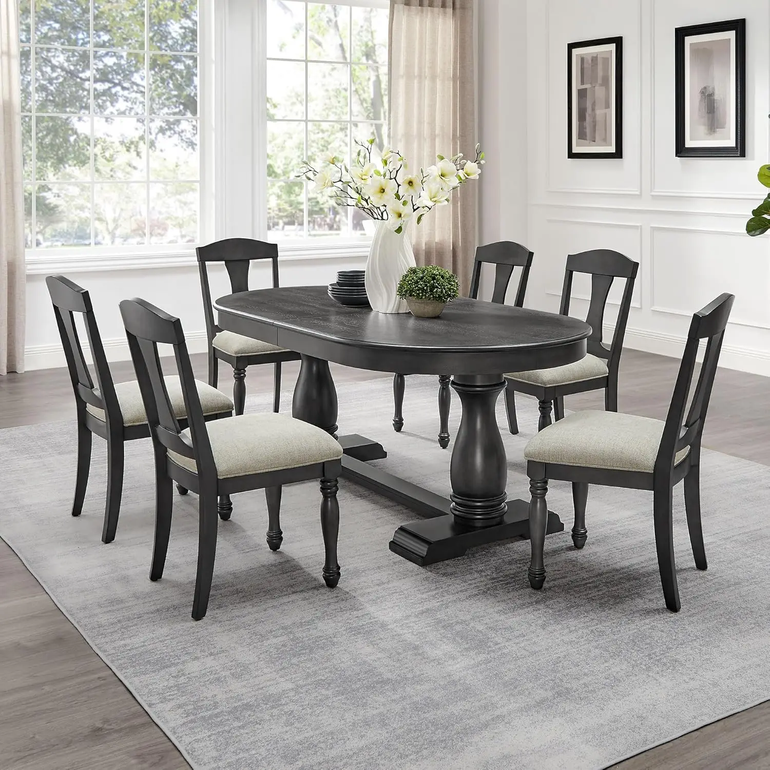 Customized 94.06 Inch Solid Wood Extendable Oval Rustic Farmhouse Dining   for 6 8 10 People for Kitchen Dining Room