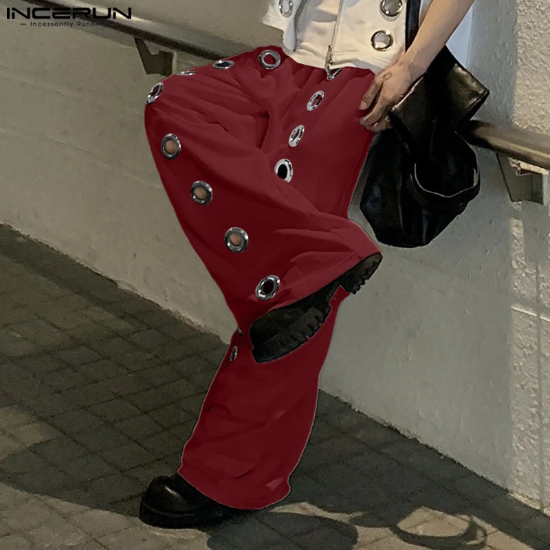 INCERUN Men Pants Solid Color Drawstring Joggers Loose Hollow Out Trousers Men Streetwear 2025 Fashion Casual Long Pants S-5XL