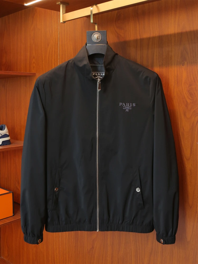 

Мужская модная приталенная куртка на весну-осень с воротником-стойкой, вышивкой и надписями, дышащая, из полиэстера и нейлона