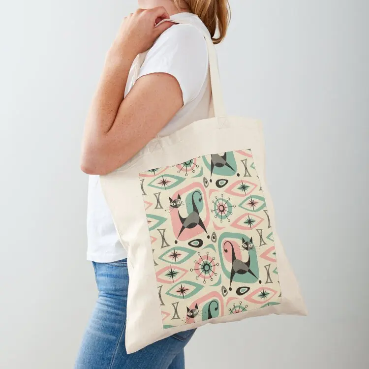 

Mid Century Cat Abstract Tote Bag Shopping bags hand bag ladies tote bag custom Women bags