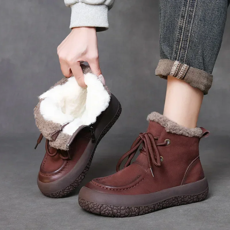 Careaymade-4cm single Ankle Boots Cow Suede Genuine Leather Platform Wedge  Motorcycle Spring Winter Plush Women Fashion Shoes