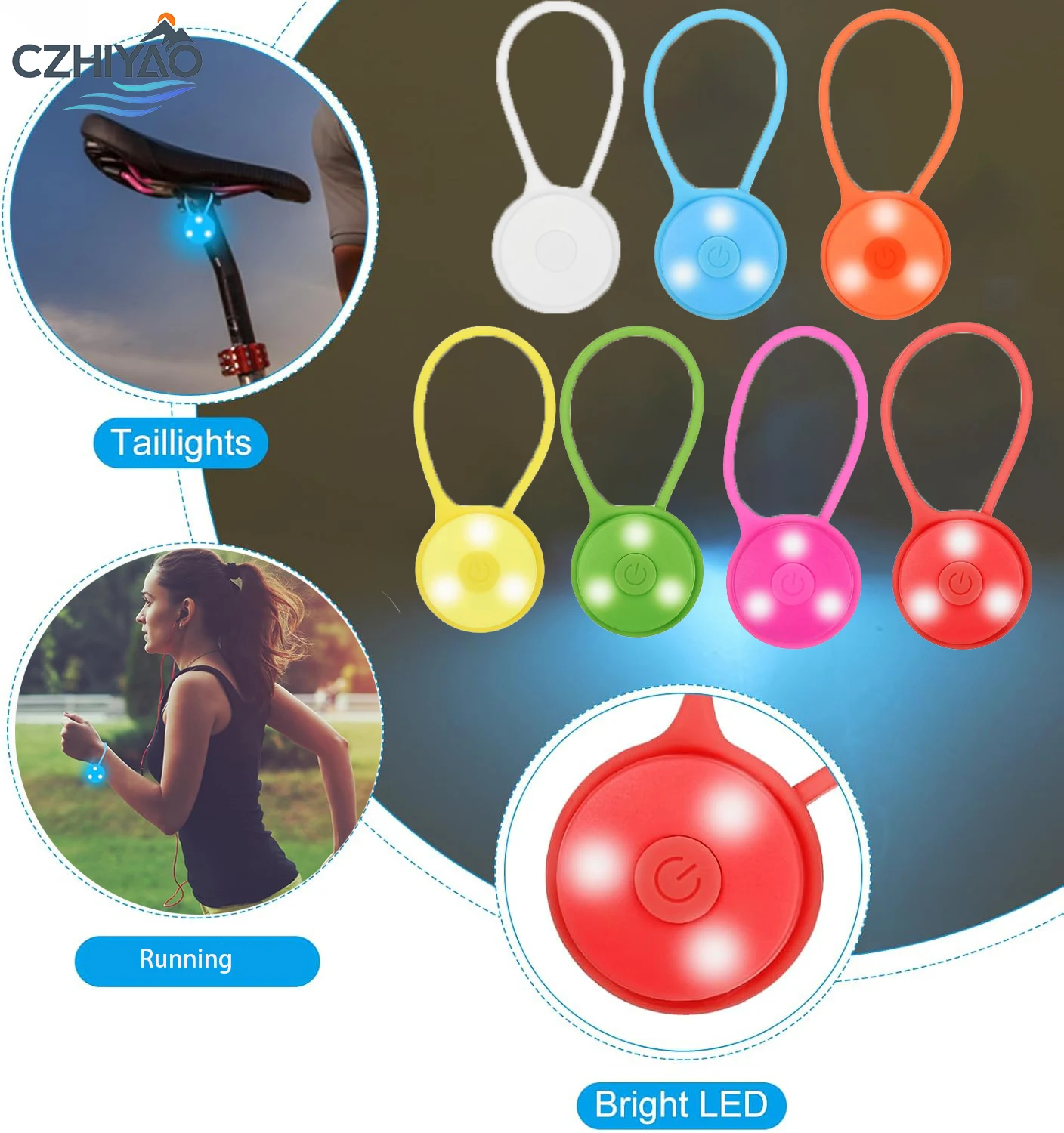 

CZHIYAO 7pcs Silicone Safety Running Light LED Warning Light For Runners CyclistsDog Walking Multi Mode Tail Light For Night