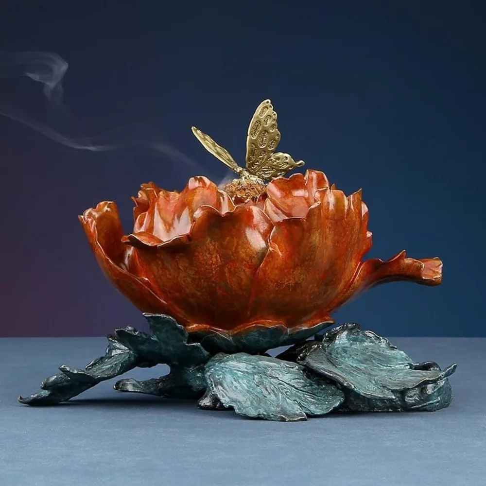 Copper Peony Incense Burner Household Incense Burner Handicraft Sandalwood Incense Burner Meditation Accessories