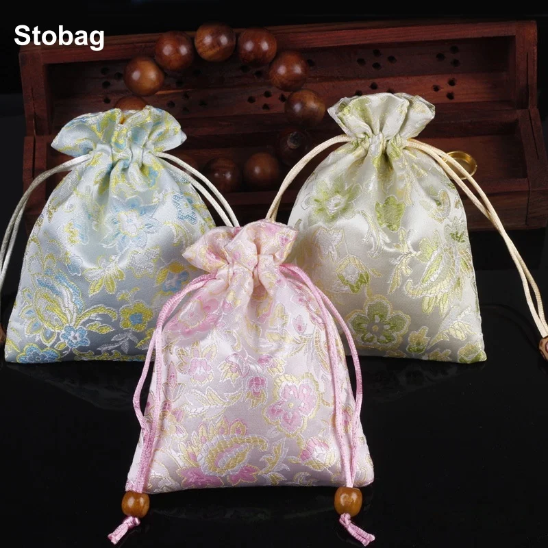 

StoBag 20pcs Chinese Silk Cotton Bag Drawstring Small Sachet Gift Jewelry Packaging Storage Bundle Pocket Reusable Pouch Party