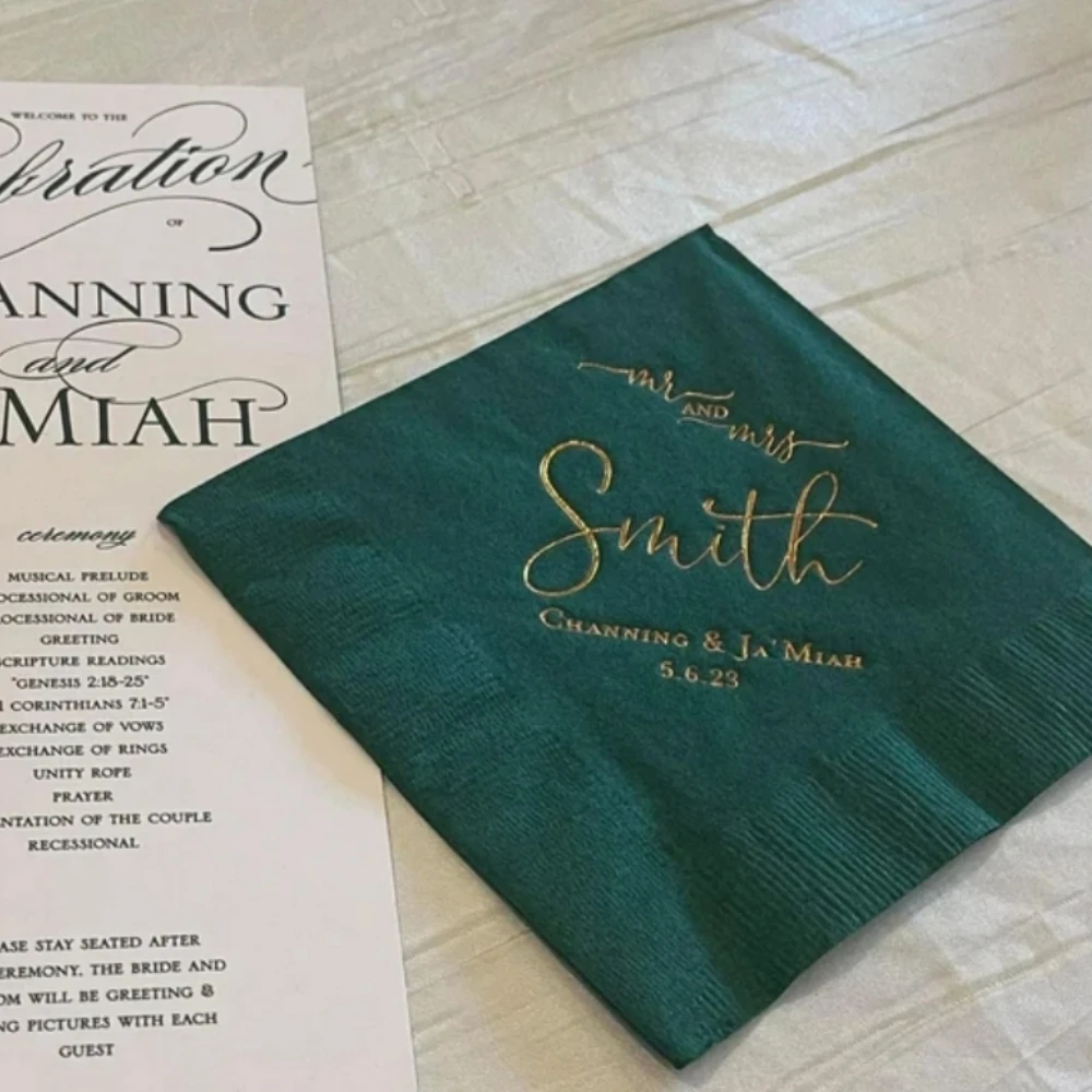 

Personalized Mr and Mrs Wedding Napkins, Monogram, Engagement Party, Beverage, Cocktail, Luncheon Dinner Napkins, 50Pcs