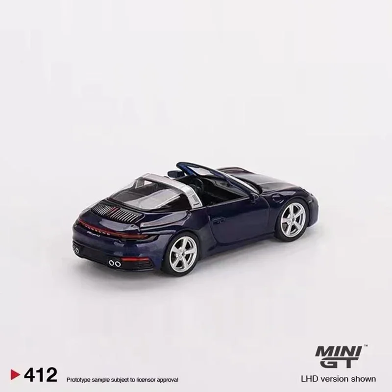 MINI GT Model Car 911 Targa 4S Alloy Die-Cast Vehicle - Gentian Blue Metallic #412 LHD 1:64