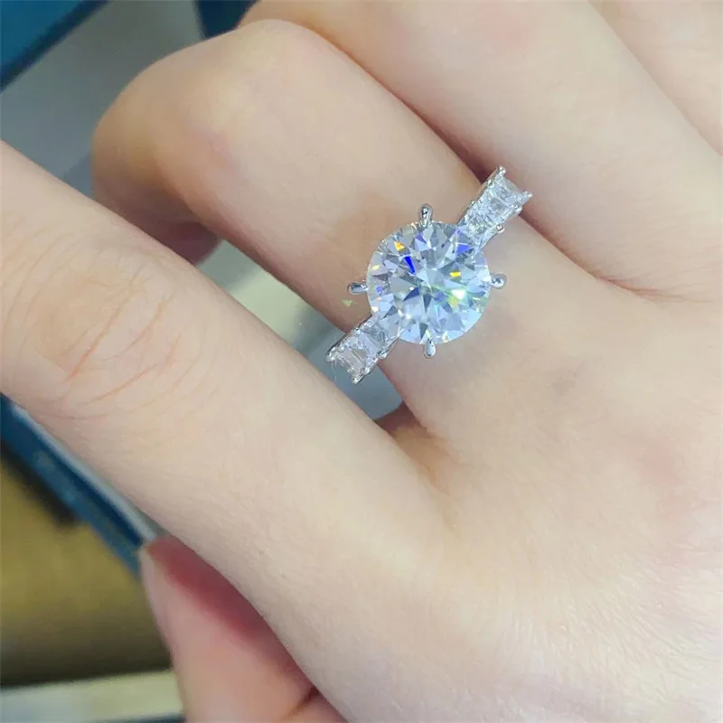 Ins Style Moissanite PT950 Platinum 3 Carat Micro Inlay Four-Claw Ring for Women, delicate accessory for daily fashion matching