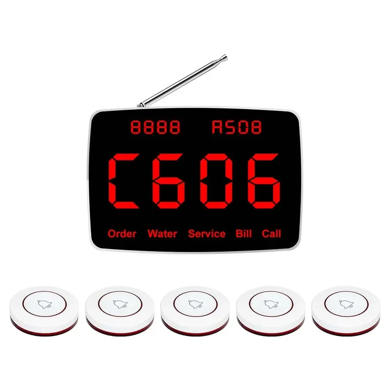 QWICALL  Wireless Waiter Calling System Restaurant Pager 5pcs Call Button Customer Service For Hookah Cafe