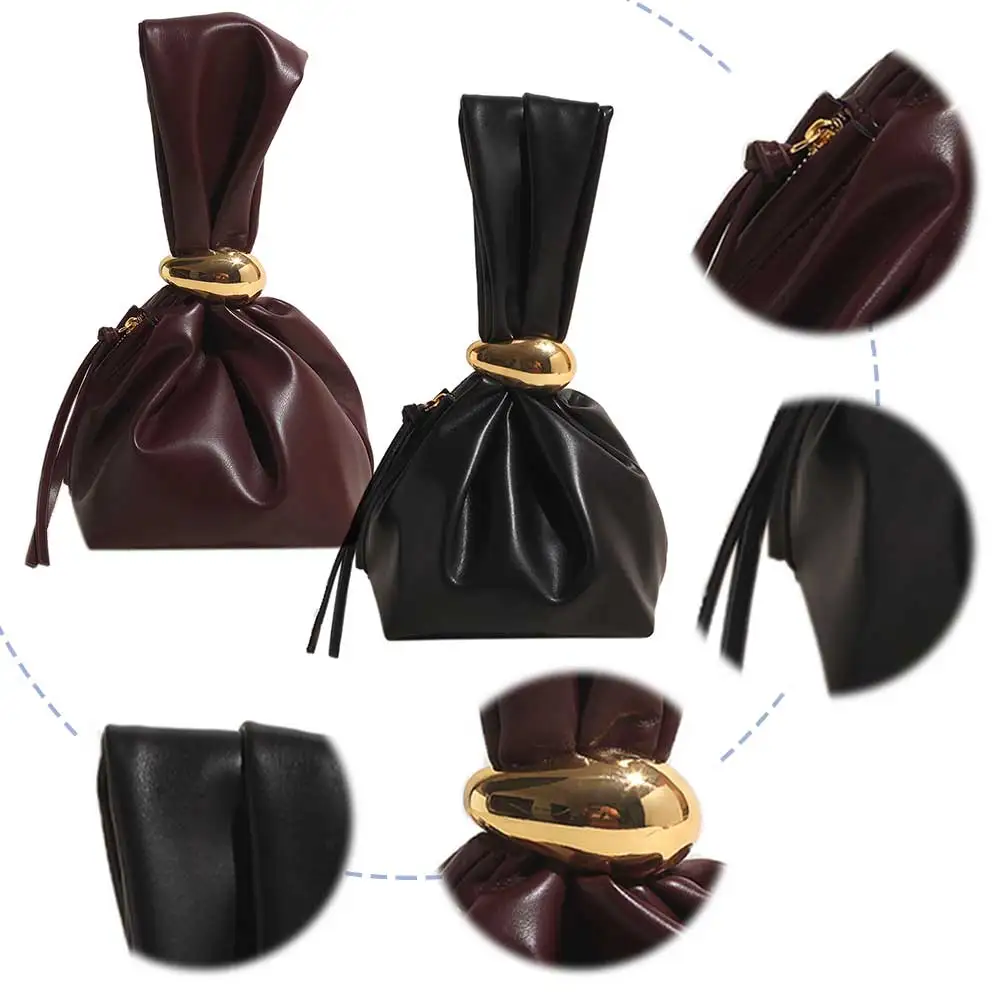 

Женская модная сумка-тоут из ПУ, большая вместительная стильная сумка на запястье, мини-сумка-ведро на молнии, однотонная повседневная сумка-клатч с узлом