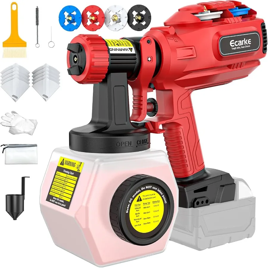 

Cordless Paint Sprayer Compatible with 18V Battery - Side-Fill Design for Quick Refill Without Disassembly Onboard Nozzle Stor