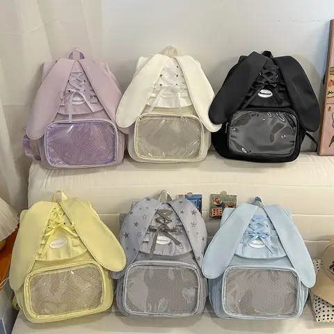 Korean Casual Fashion Nylon School Bags for Teenagers Large Capacity Kawaii Girls Travel Backpack Pin Dispay Ita Bag Daypack