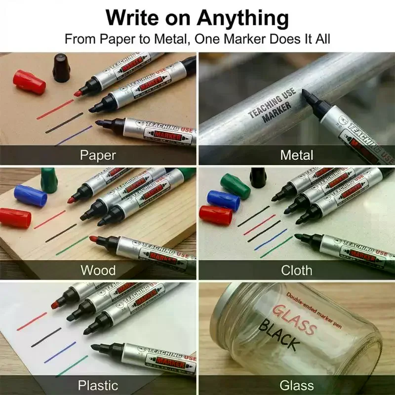 Dual Tip Oil-Based Permanent Markers - Waterproof Multi-Surface Paint Pens for Industrial, School, Teaching & DIY Art