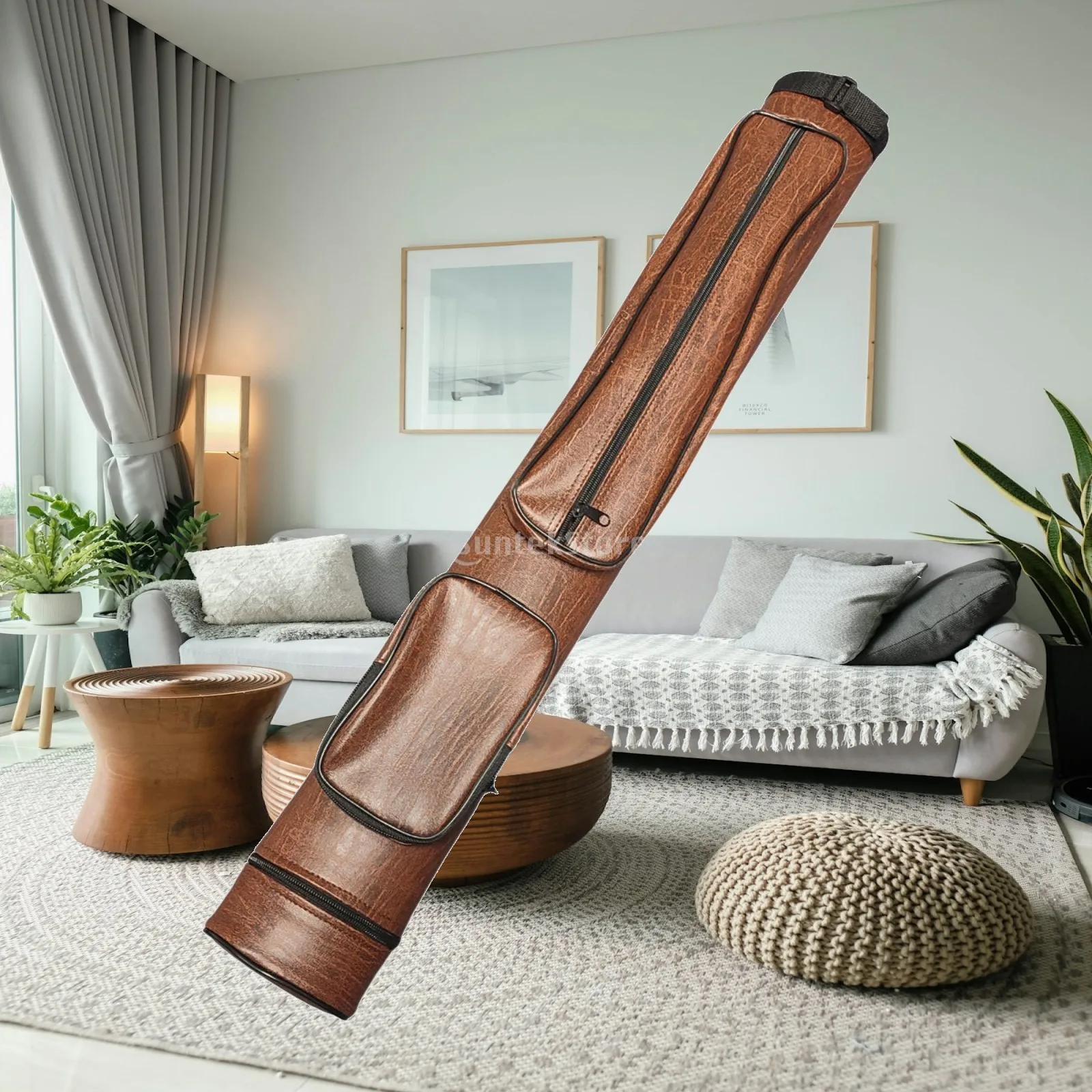 Billiard Pool Cue Carrying Case Durable PU Leather Bag with Zipper Pocket for Billiard Cue Accessories Tip